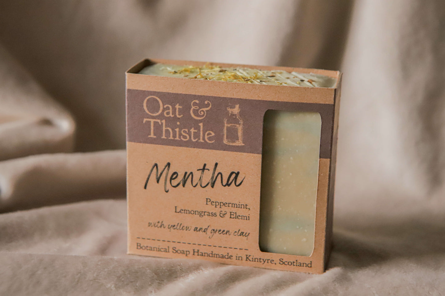 Mentha soap bar in packaging box