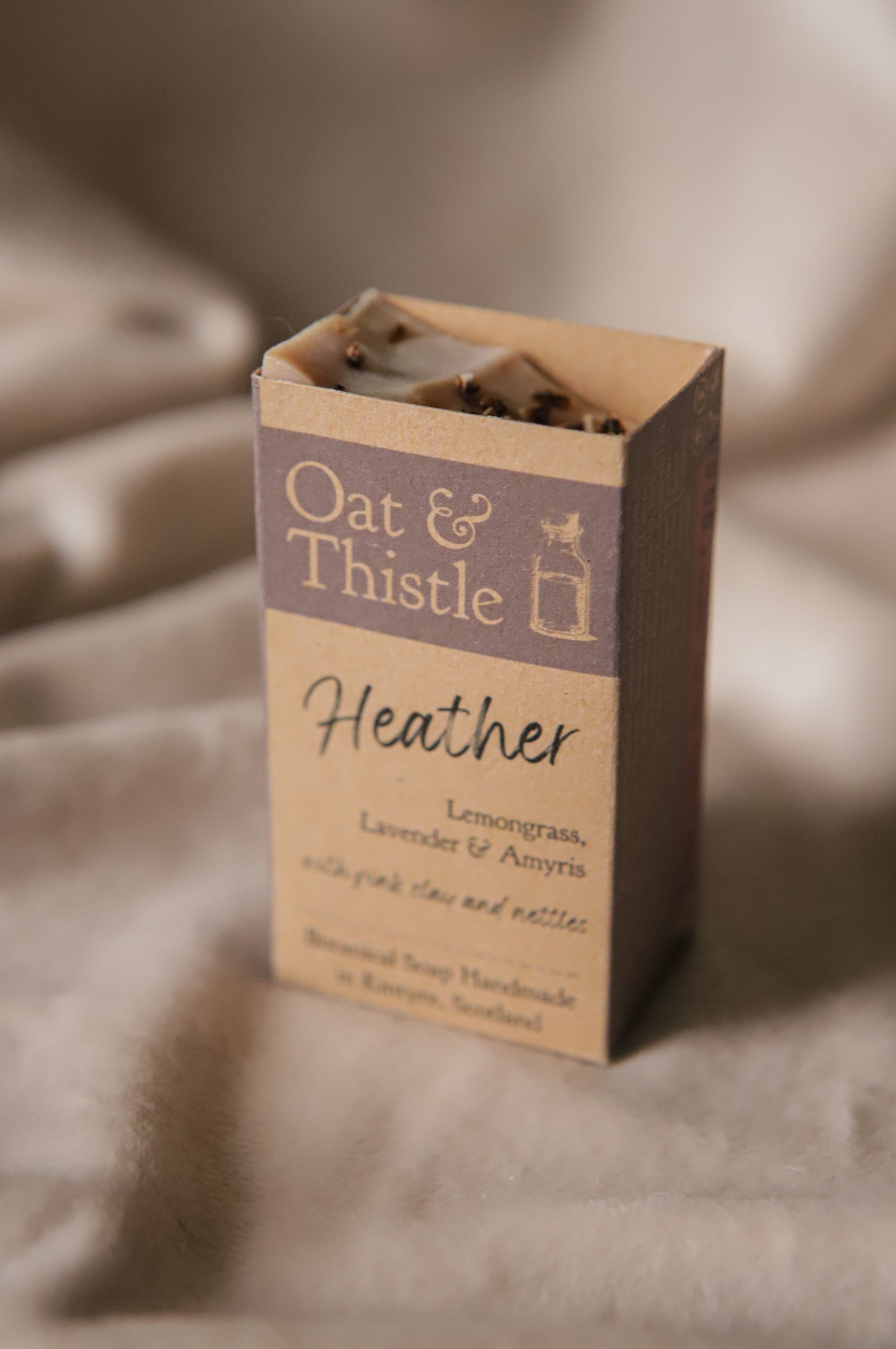 heather half soap bar in packaging