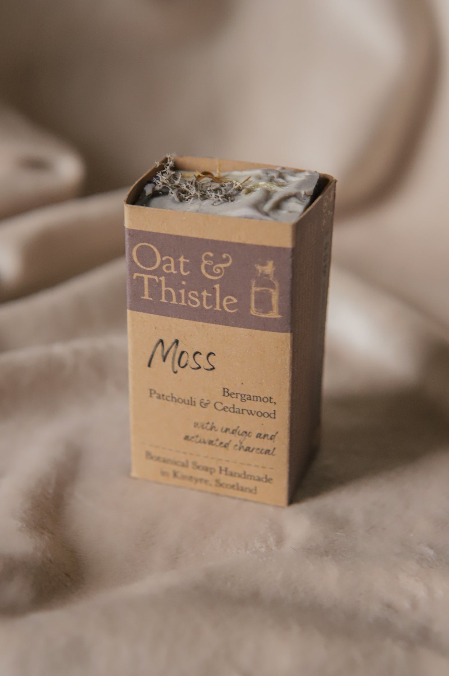moss half soap bar in packaging