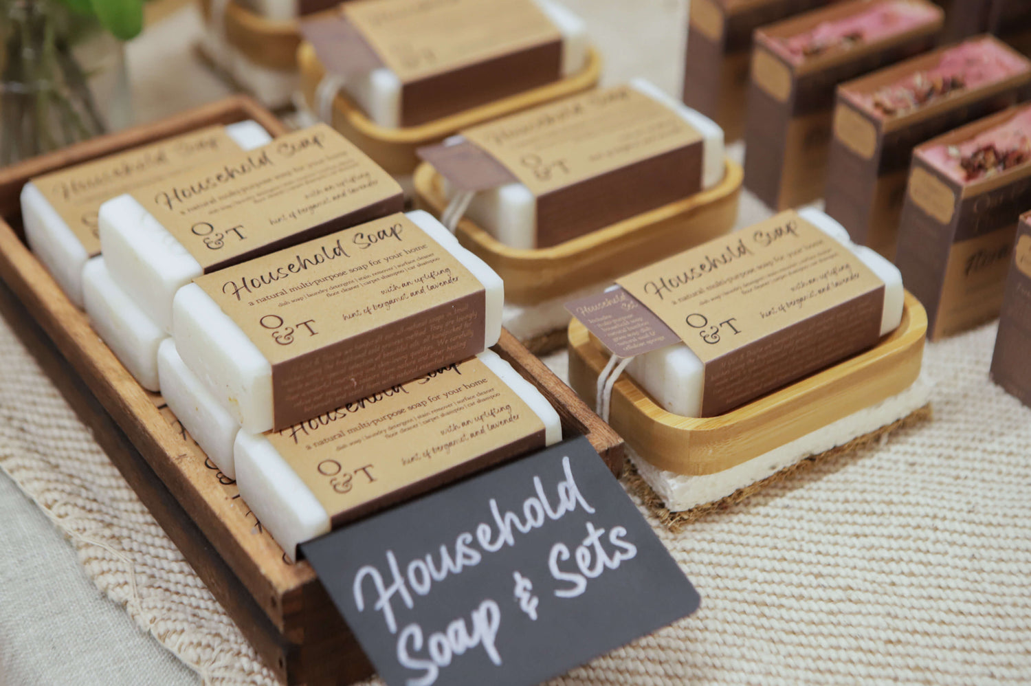 Our household soaps and hosuehold soap sets, complete with soap dishes and kitchen sponges