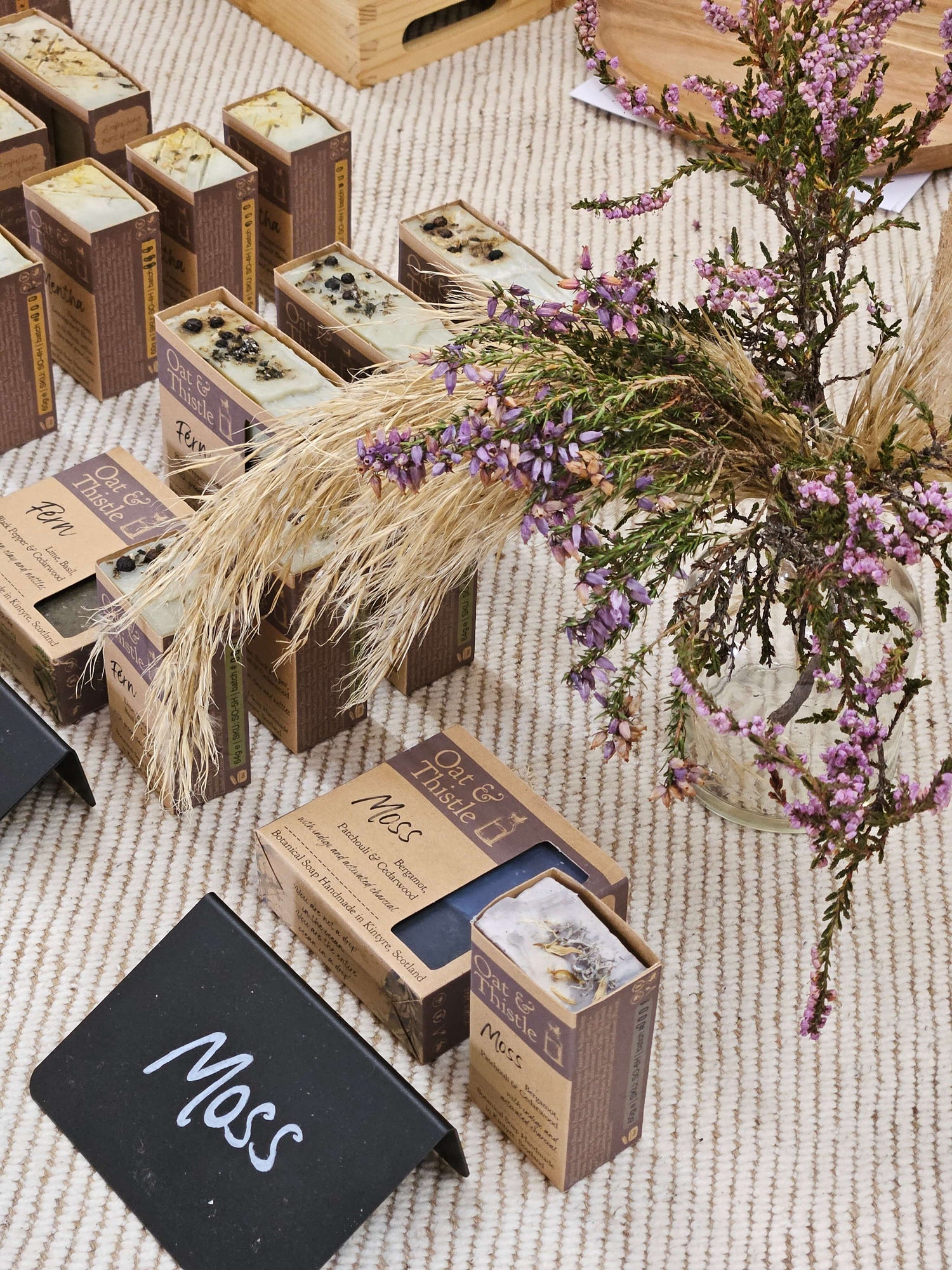 Moss soap at our market with freshly picked heather