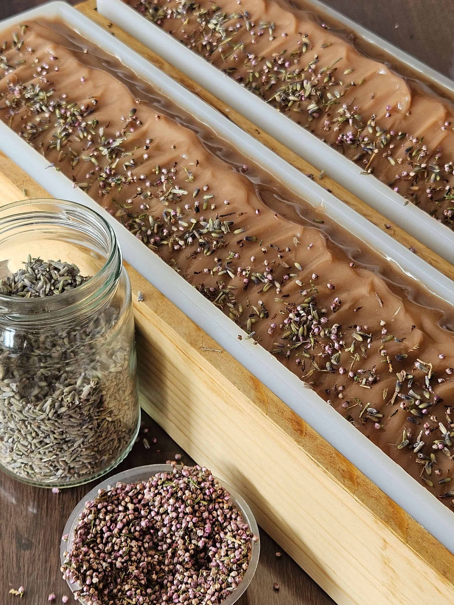Freshly made heather top topped with lavender and heather buds