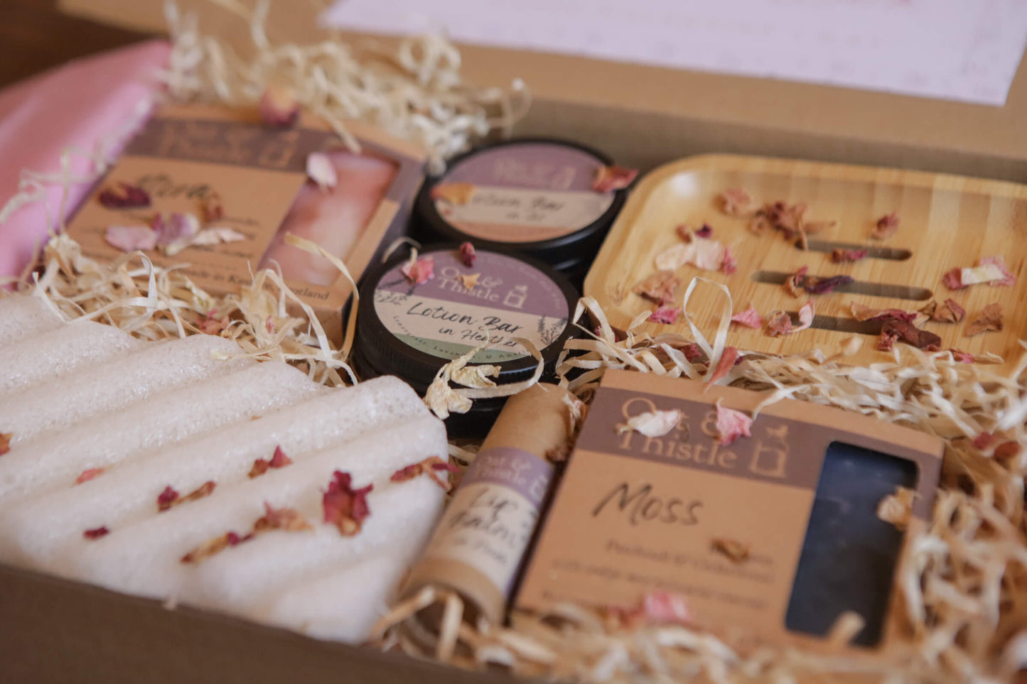 gift hamper filled with oat and thistle products