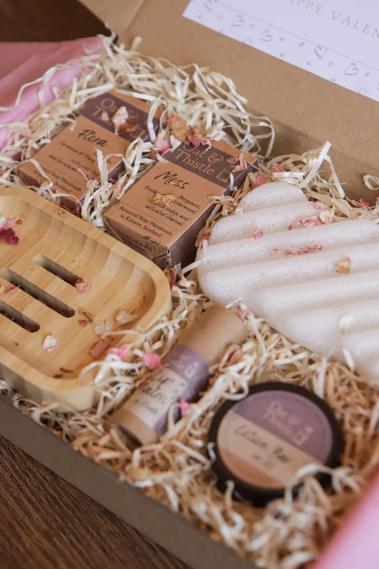 gift hamper filled with oat and thistle products