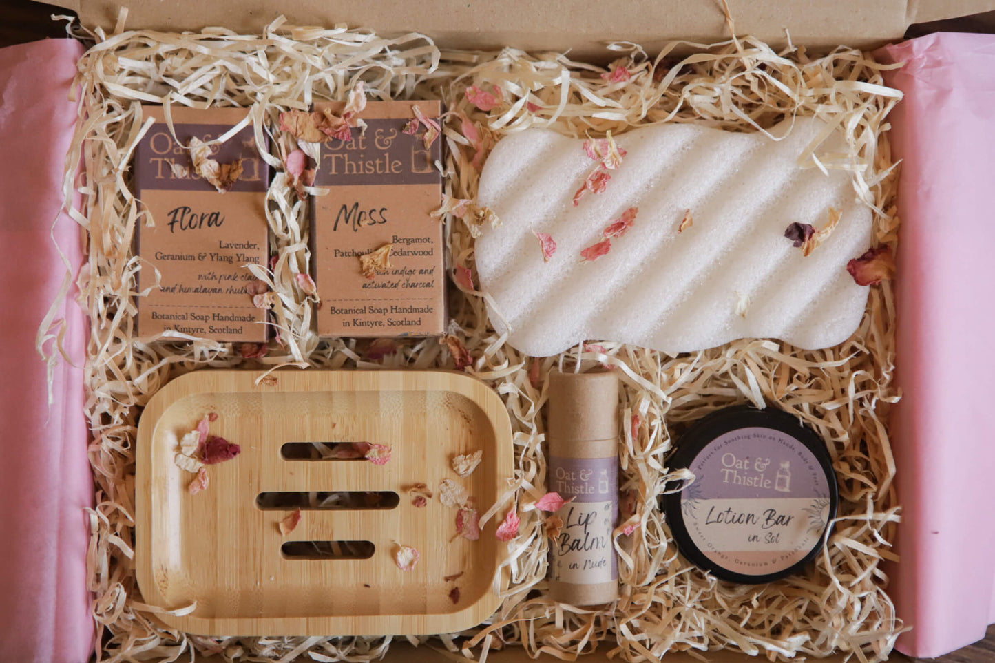 gift hamper filled with oat and thistle products