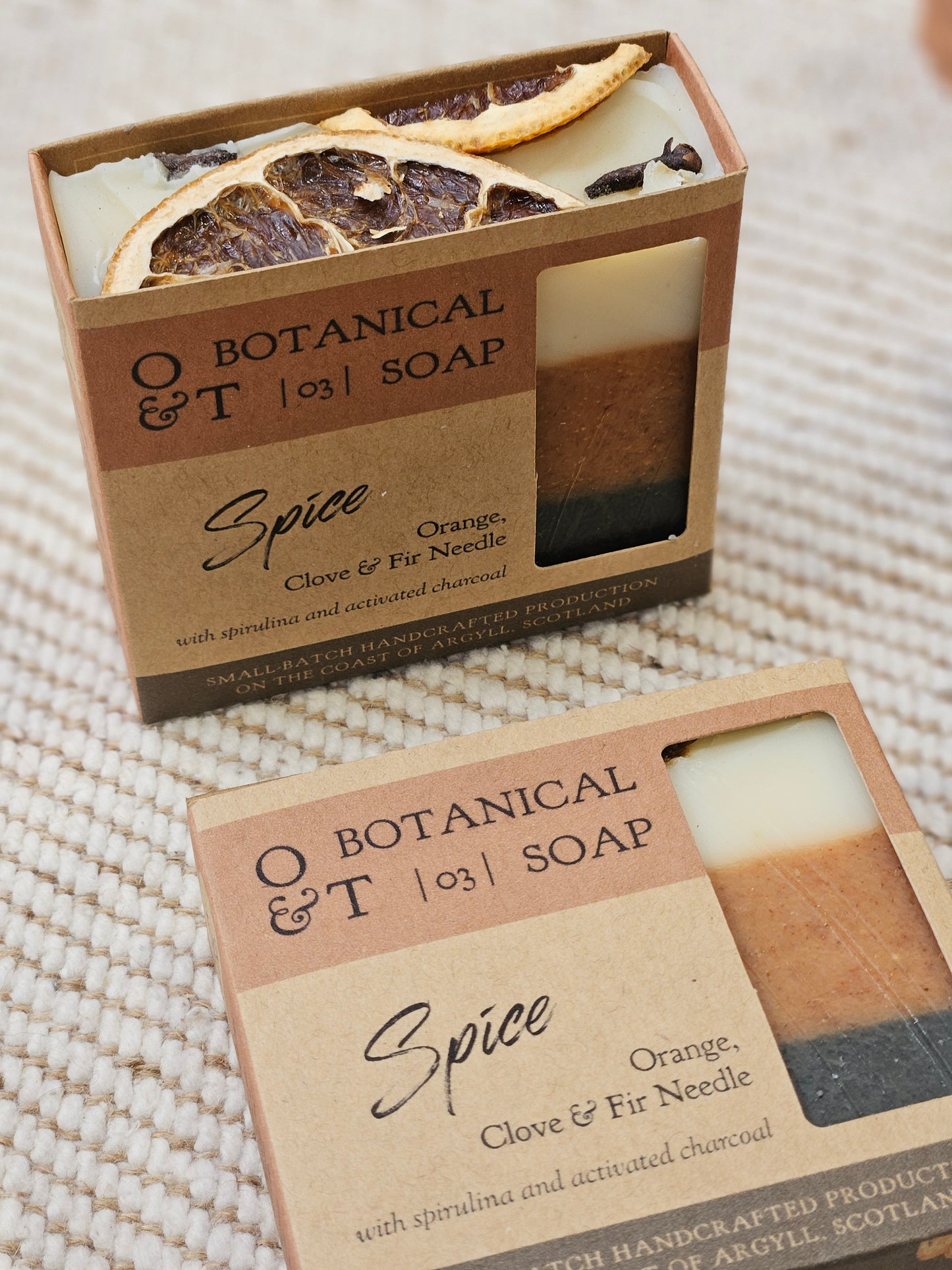 spice soap bar in box with open top and dried orange and cloves