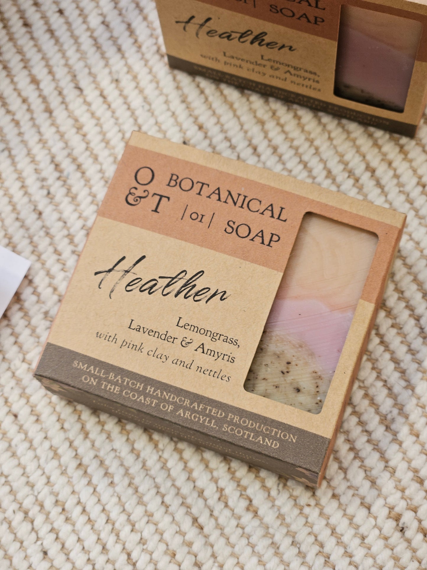 heather soap bar in box with window