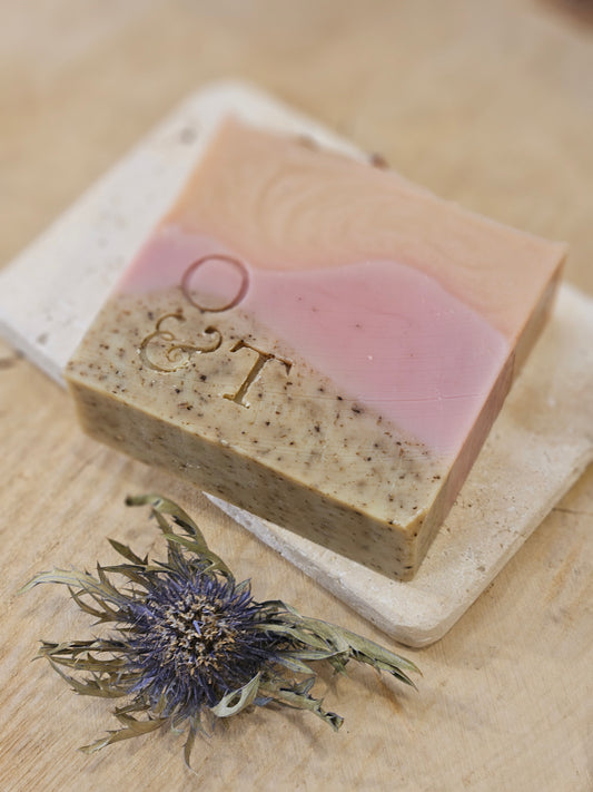 heather soap on travertine sop