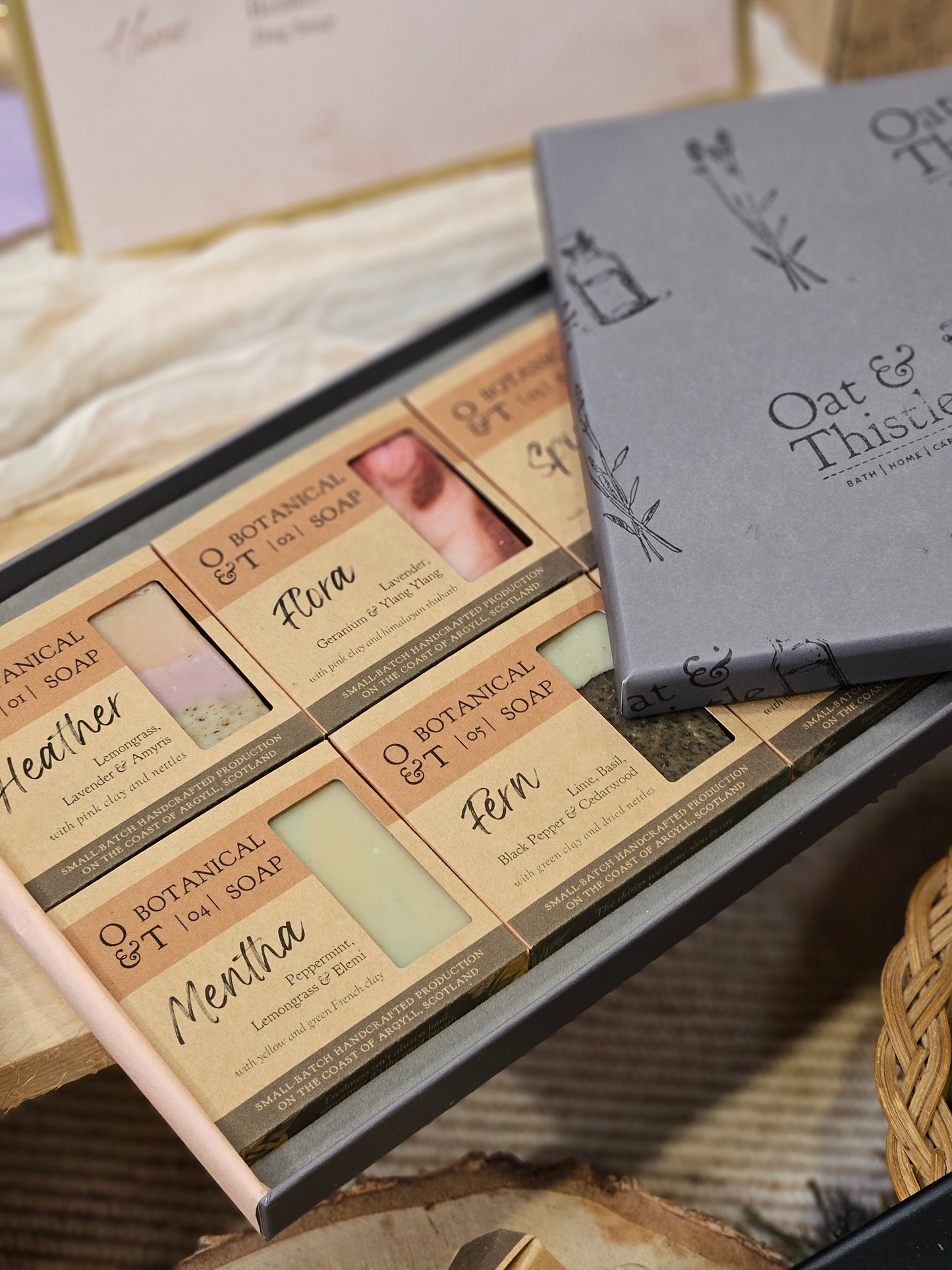 the origin gift box, a set of 6 half soap bars each in their own individual packaging