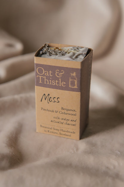 moss half soap bar in packaging