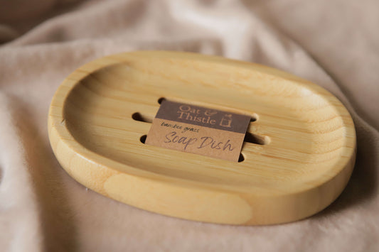 an oval bamboo soap dish