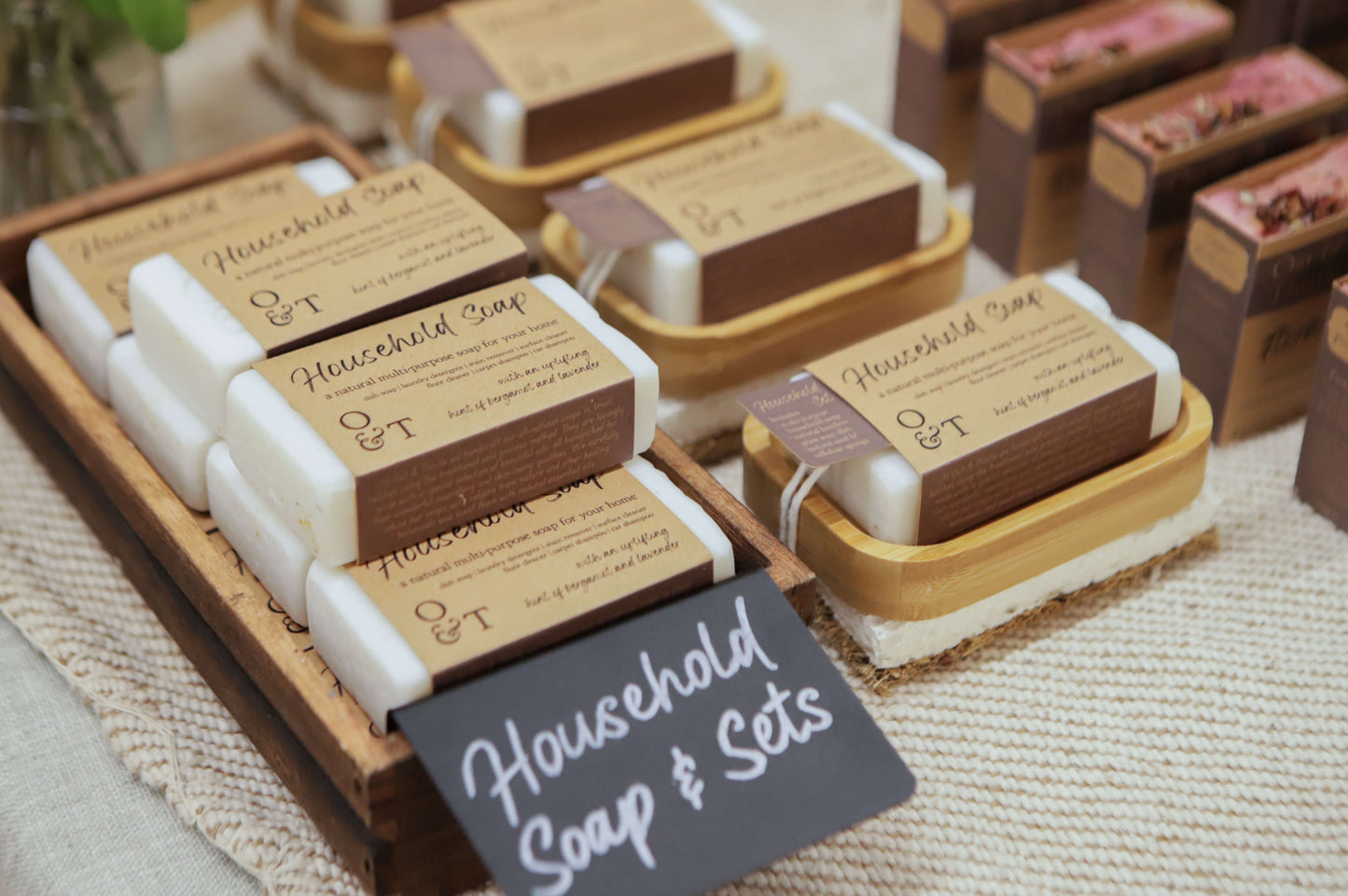 Our household soaps and hosuehold soap sets, complete with soap dishes and kitchen sponges