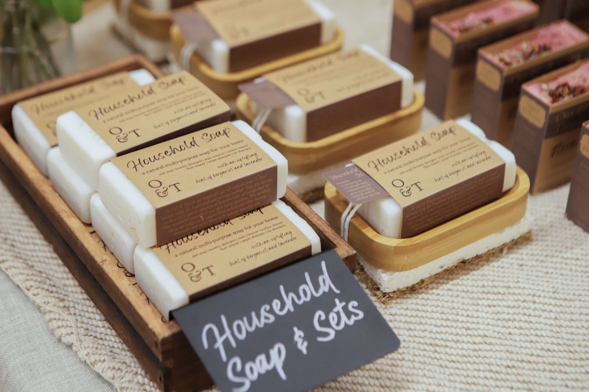 Our household soaps and hosuehold soap sets, complete with soap dishes and kitchen sponges