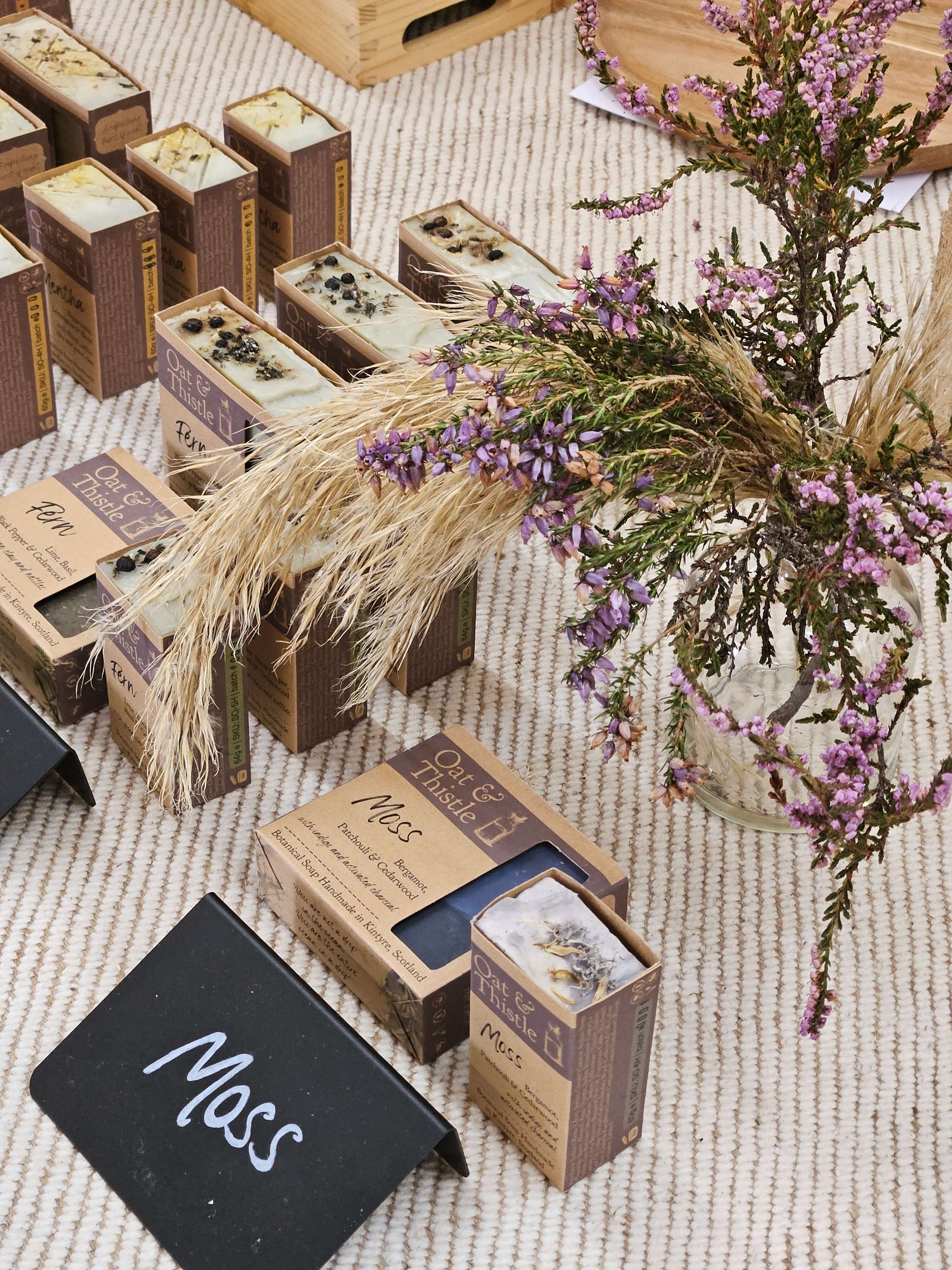 Moss soap at our market with freshly picked heather