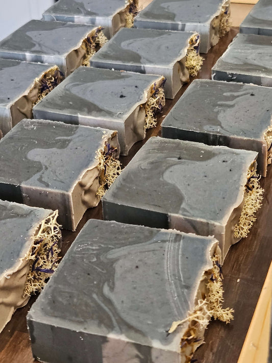Moss soaps on worktop