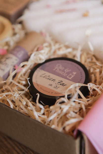 gift hamper filled with oat and thistle products 