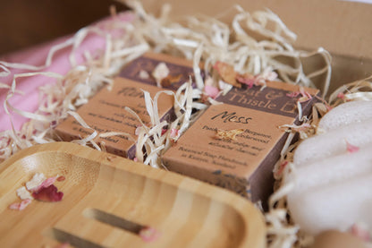 gift hamper filled with oat and thistle products 