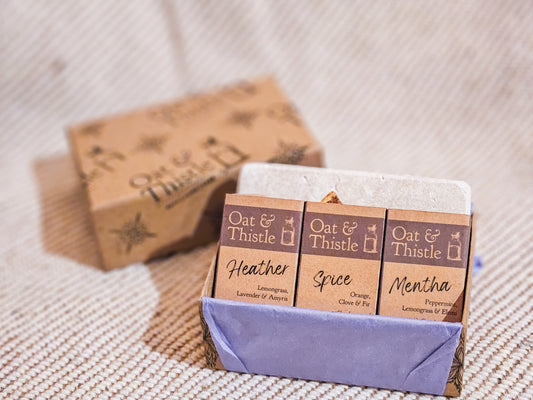 3 half soaps with soap dish