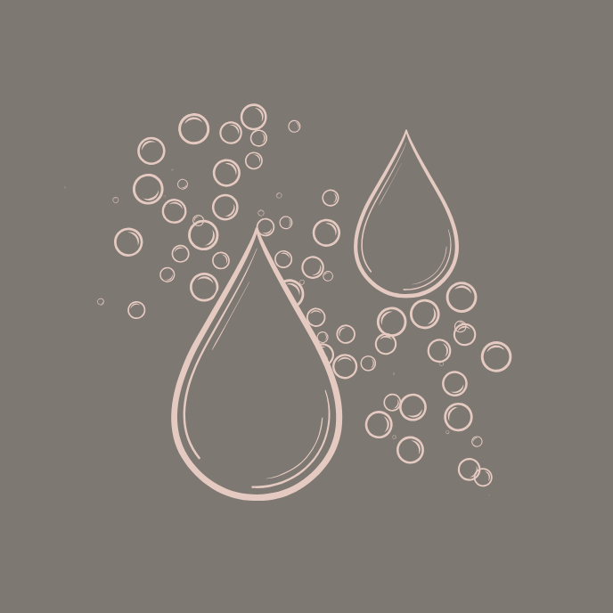 line drawing of droplet of water with bubbles behind them