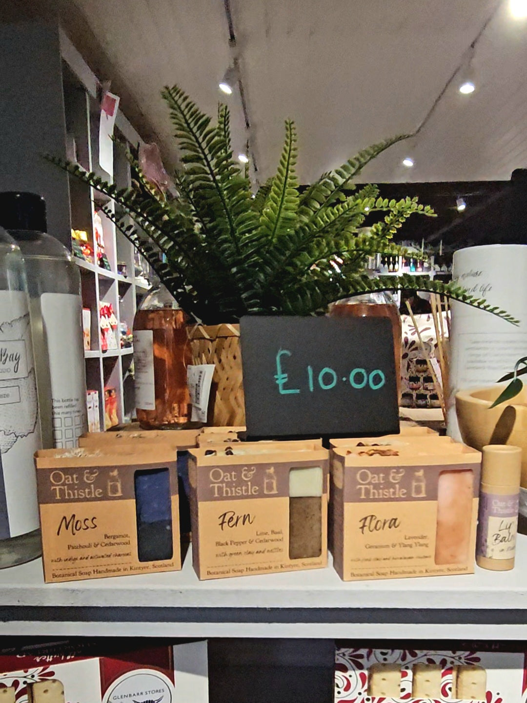 our soaps on a retail shop shelf, Glenbarr stores