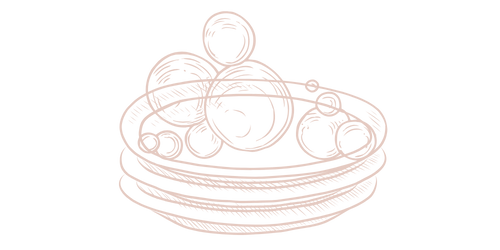 line drawing of dishes with bubbled on them