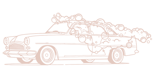 line drawing of classic car with bubbles over it