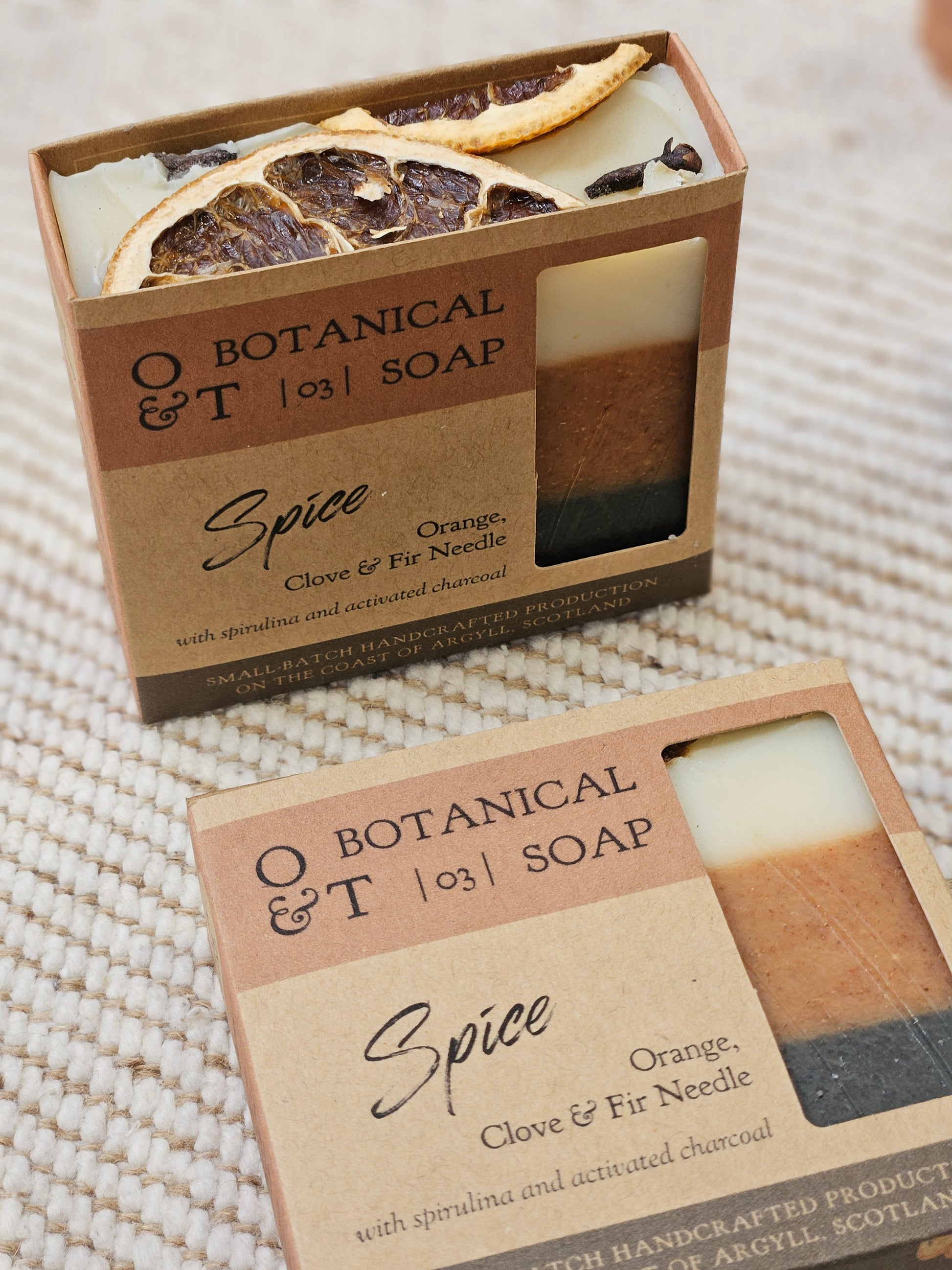 spice soap bar in box with open top and dried orange and cloves