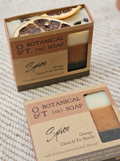 spice soap bar in box with open top and dried orange and cloves