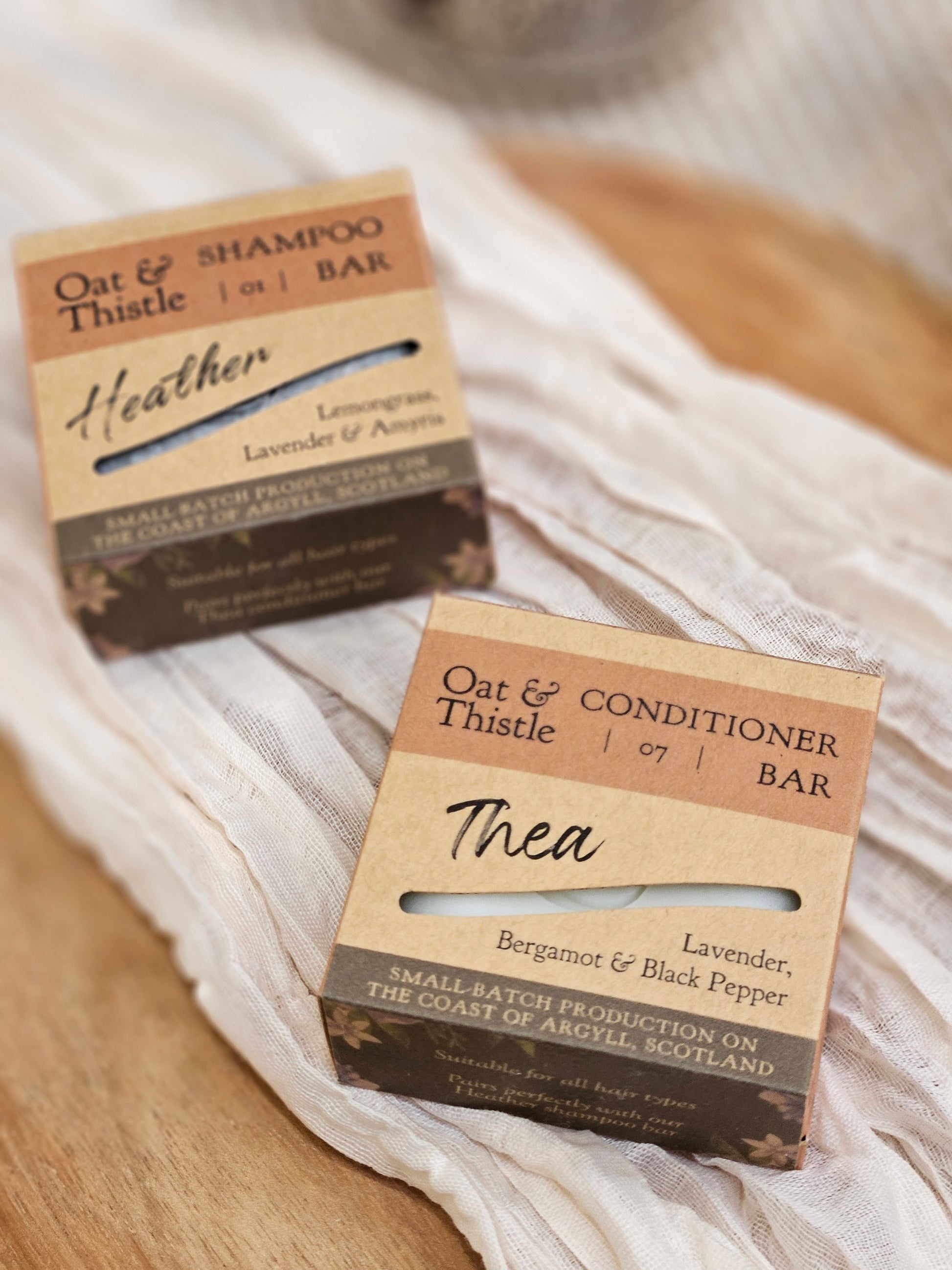 heather shampoo bar and Thea conditioner bar
