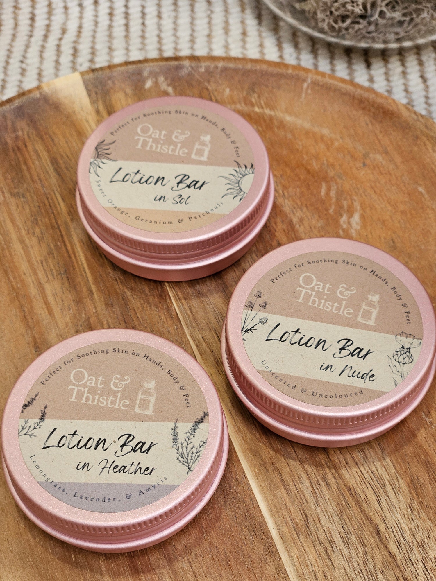 sol nude and heather lotion bars